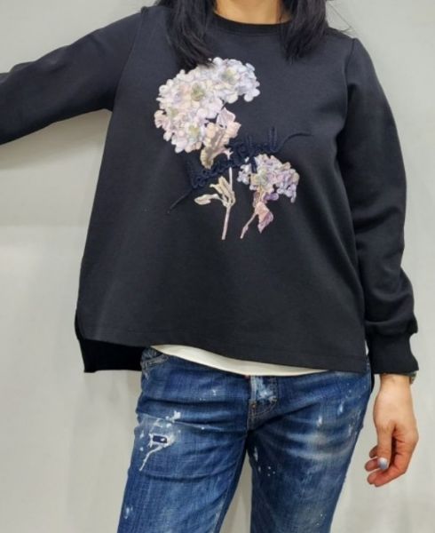 圖片 花朵刺繡T 圓領長袖/ 7分袖 前短後長