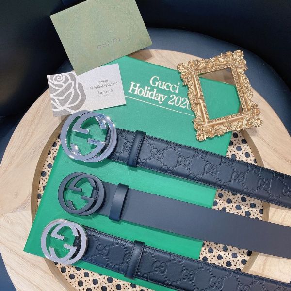 圖片 GUCCI GG壓紋銀頭皮帶 4cm