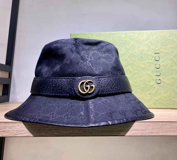 圖片 GUCCI 雙G金扣帆布漁夫帽黑 S