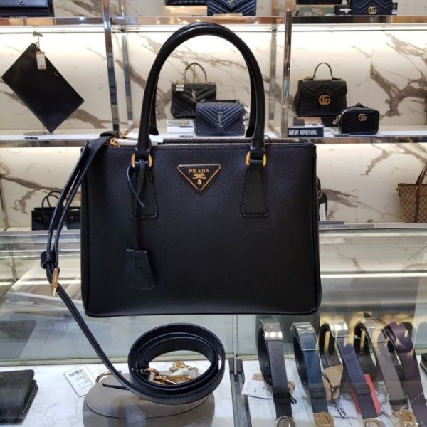 圖片 Prada 1BA863 倒三角標 Saffiano 小牛皮小款Galleria 殺手包 黑色