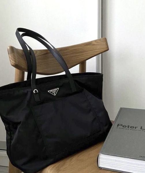 圖片 Prada 1BG052 倒三角標尼龍托特包/通勤包 黑色