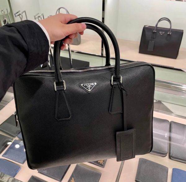 圖片 Prada 男款 2VE368 Saffiano皮革公事包 附肩帶 黑色
