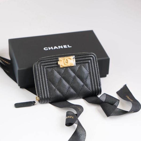 圖片 CHANEL BOY 金釦 牛皮 拉鍊 卡包 零錢包