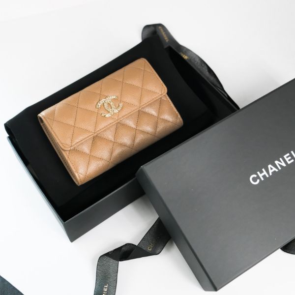 圖片 CHANEL 奶茶色 金釦 荔枝牛皮 中夾 