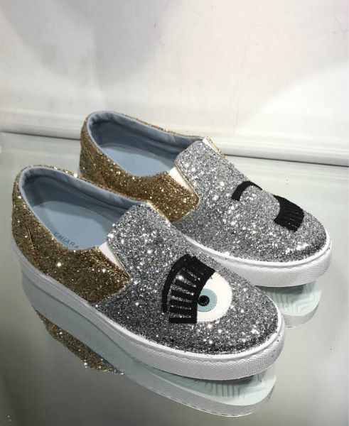 圖片 Chiara Ferragni CF870 金銀配色眨眼厚底樂福鞋 EU 35/36/37/38