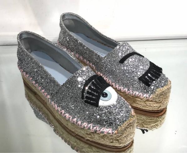 圖片 Chiara Ferragni CF895 亮銀色眨眼厚底草編樂福鞋 EU38
