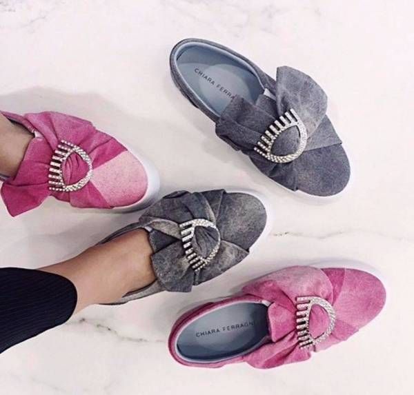 圖片 Chiara Ferragni CF1557 灰色帆布珍珠裝飾蝴蝶結球鞋 EU 38/41