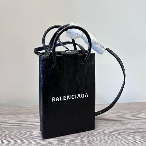 圖片 Balenciaga logo Shopping 黑色皮革手機包