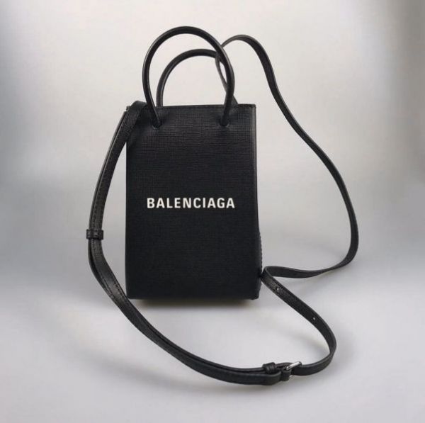 圖片 Balenciaga 593826 Shopper 小牛皮購物袋迷你肩背包 黑色