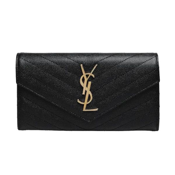 圖片 SAINT LAURENT YSL MONOGRAM粒面壓紋 金字黑色 翻蓋長夾 372264BOW011000