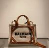 圖片 Balmain B-Army 皮革鑲嵌迷你帆布購物包 棕色