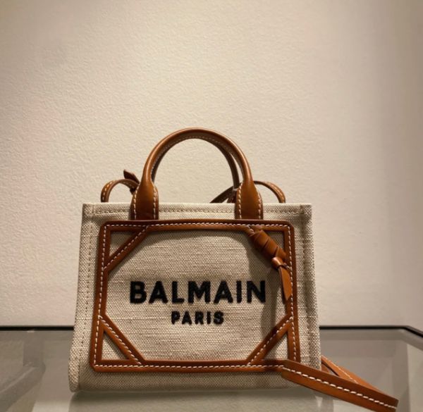 圖片 Balmain B-Army 皮革鑲嵌迷你帆布購物包 棕色