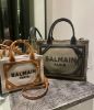 圖片 Balmain B-Army 皮革鑲嵌迷你帆布購物包 棕色