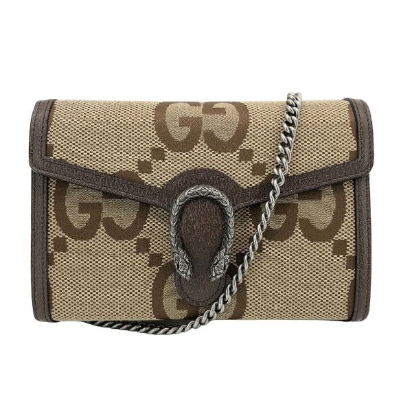 圖片 Gucci Dionysus Jumbo GG 帆布酒神手拿/斜背包(401231-棕)