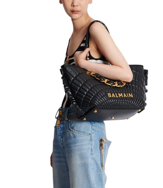 圖片 Balmain 1945 Soft 絎縫小羊皮托特包 黑色﻿