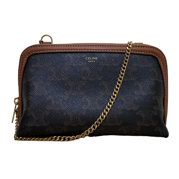 圖片 CELINE 凱旋門TRIOMPHE 老花帆布 鏈帶斜背包 黃褐色 10E382CBX.04LU