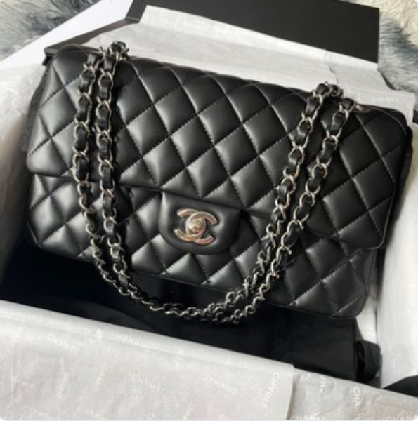 圖片 Chanel 黑銀菱格羊皮coco