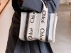 圖片 2023新季品❥Chloe Woody 藍色皮革飾邊絲帶棉質帆布手提包 附有肩帶 小款