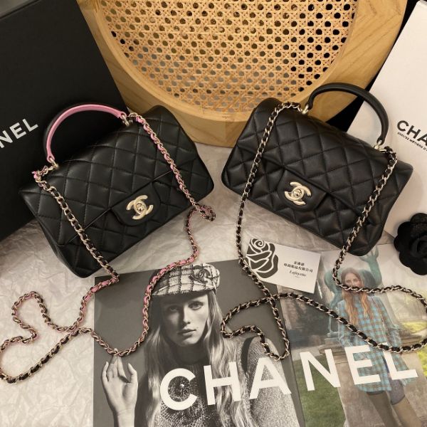 圖片 CHANEL Handle 黑色滑面羊皮 20cm