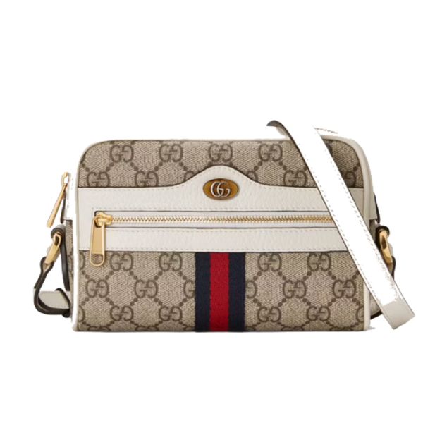 圖片 GUCCI 經典雙G壓紋 米色/烏木色帆布Ophidia 迷你包/肩背包 51735096IWS9794