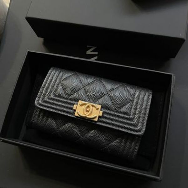 圖片 Chanel 黑金荔枝boy經典卡包