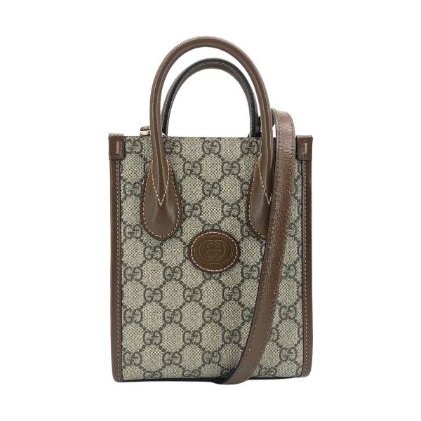 圖片 Gucci Interlocking 帆布手提斜背二用包(671623-咖)