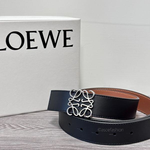圖片 Loewe黑/焦糖色皮革銀頭雙面皮帶