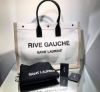 圖片 Saint Laurent 499290 YSL Rive Gauche 亞麻和皮革帆布托特包