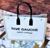圖片 Saint Laurent 499290 YSL Rive Gauche 亞麻和皮革帆布托特包