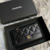 圖片 Chanel 黑金菱格羊皮拉鍊零錢卡包