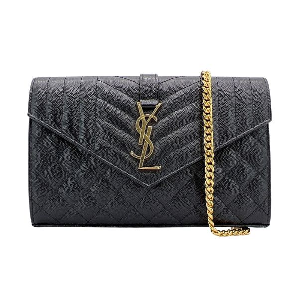 圖片 YSL Mix Matelasse 粒面牛皮壓紋金鍊手拿信封斜背包(620280-黑)