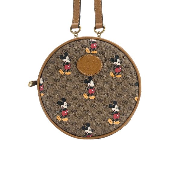 圖片 Gucci Disney聯名 米奇印花帆布圓餅後背包(603730-駝)