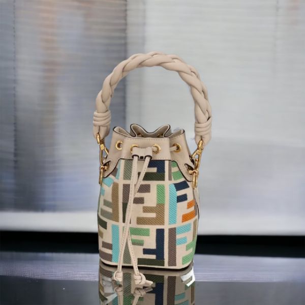 圖片 Fendi 8BS010 拼色帆布FF刺繡迷你 Mon Tresor 水桶包