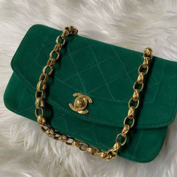 圖片 Chanel vintage祖母綠麂皮黛妃包