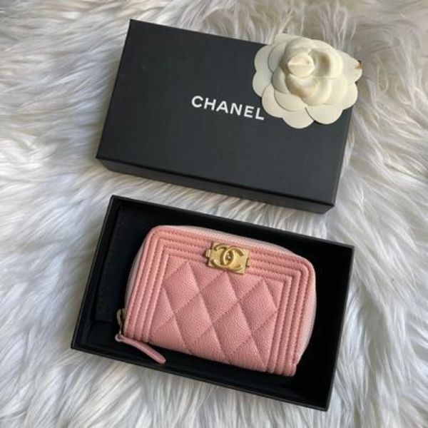 圖片 Chanel粉金荔枝boy拉鍊零錢卡包