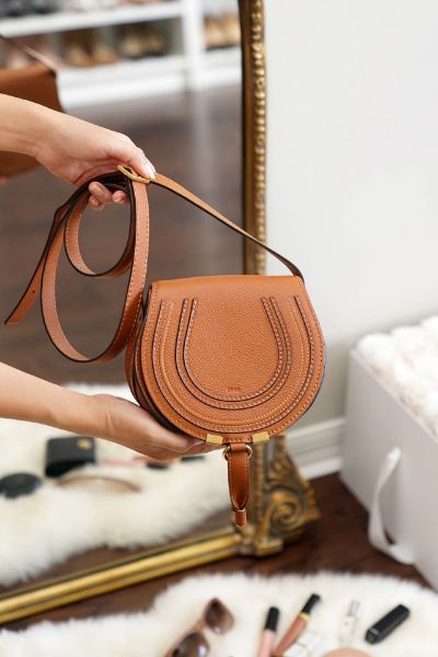圖片 Chloe Mini Marcie 迷你粒面小牛皮鈴鼓包 焦糖色