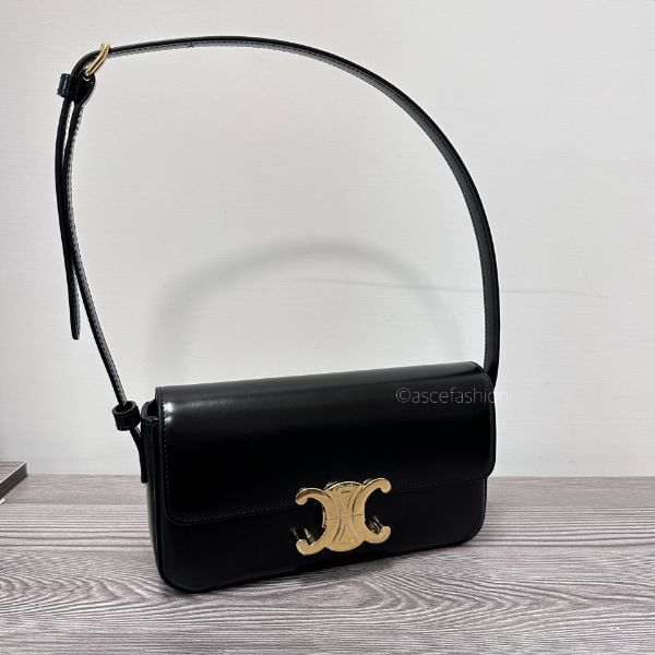 圖片 Celine Triomphe 金扣黑色亮面皮革肩背包