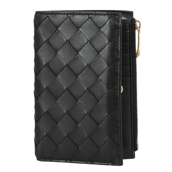 圖片 BOTTEGA VENETA BV 女款按扣對折短夾 含拉鍊零錢袋 黑色  667468 VCPP2 8425