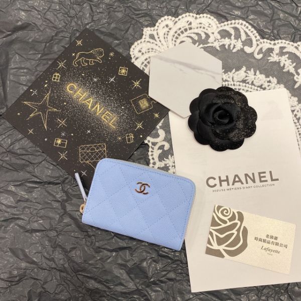 圖片 CHANEL 23P 冰藍金釦拉鍊零錢包