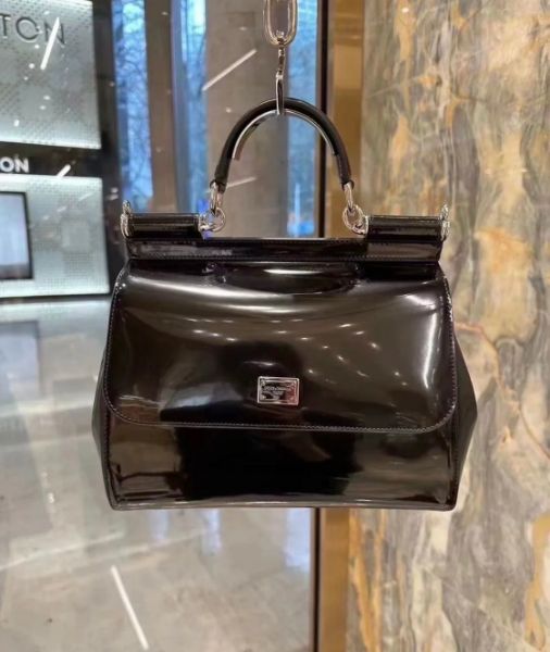 圖片 Dolce & Gabbana DG 小款亮澤小牛皮 Sicily 西西里包 黑色
