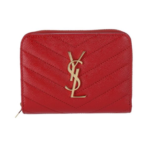 圖片 SAINT LAURENT YSL 女款經典紅色對折按扣短夾 零錢拉鍊袋 403723BOW01 6008