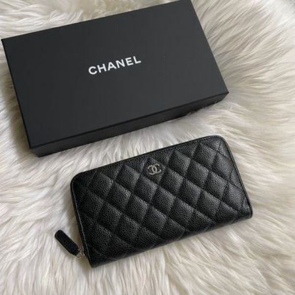 圖片 Chanel 黑銀荔枝拉鍊長夾