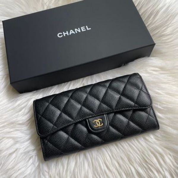 圖片 Chanel 黑金荔枝經典信封長夾