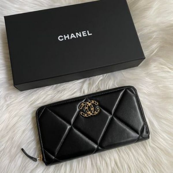 圖片 Chanel 黑金編織19拉鍊長夾