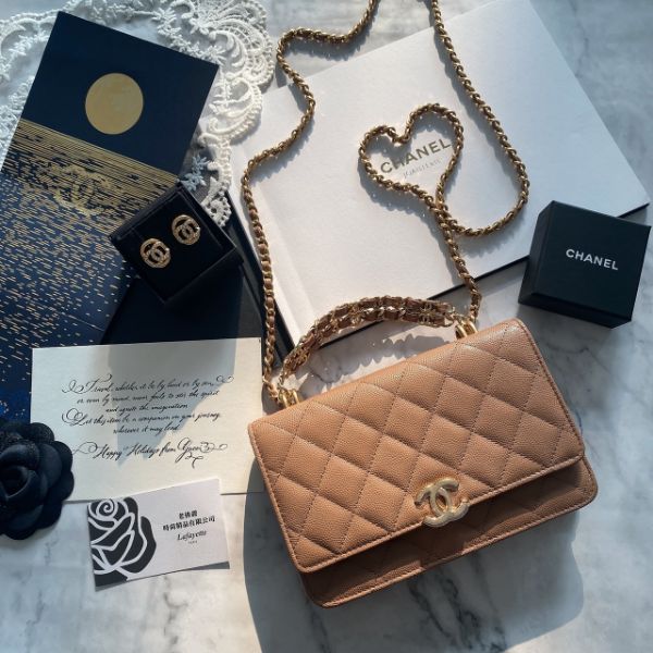 圖片 CHANEL 22K 奶茶色手提WOC