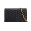圖片 YSL Monogram V字縫線魚子醬牛皮金logo斜背/肩背信封包-19cm(695108-黑)