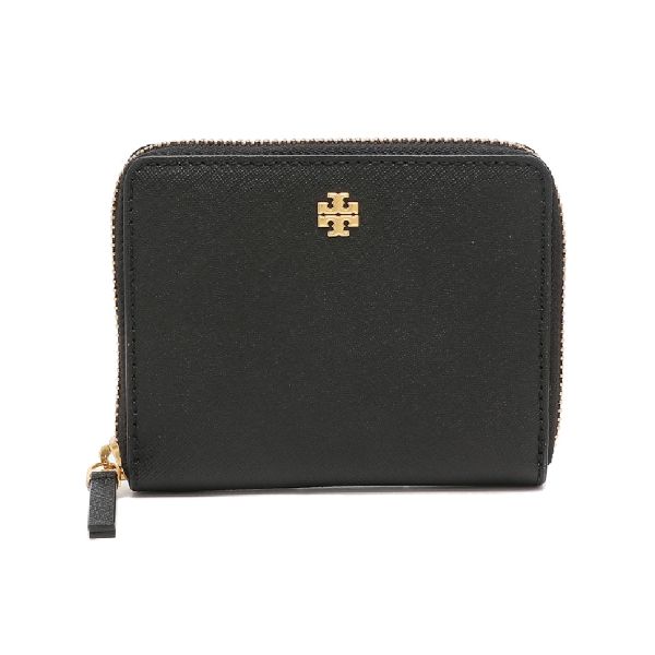 圖片 TORY BURCH 女款 EMERSON MEDIUM 皮革拉鍊短夾 黑色 136098001