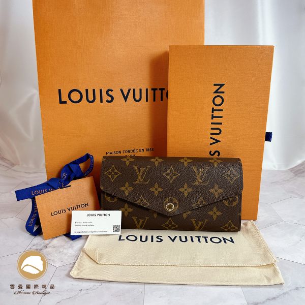 圖片 【雪曼國際精品】LV M62236 SARAH Monogram塗層老花字紋帆布扣式長夾/粟紅色，全新品/晶片款