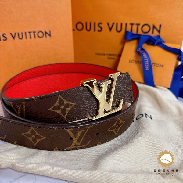 圖片 【雪曼國際精品】LV M0322 Initiales Monogram 3CM紅色牛皮雙面皮帶 85公分／全新品／全配