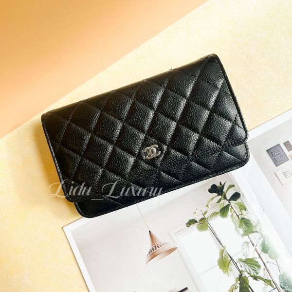 圖片 CHANEL 黑色荔枝 銀釦 經典款WOC